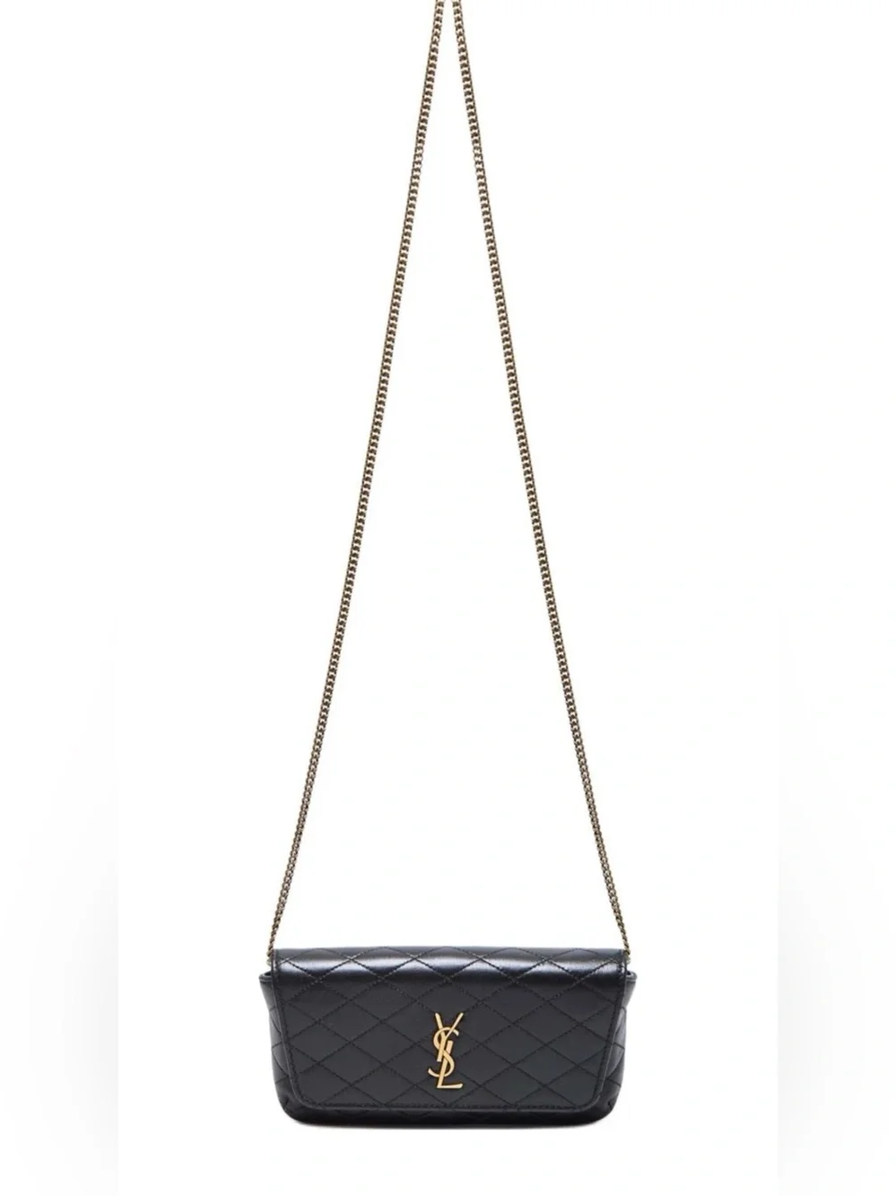 Yves Saint Laurent Black Quilted Leather Chain Wallet